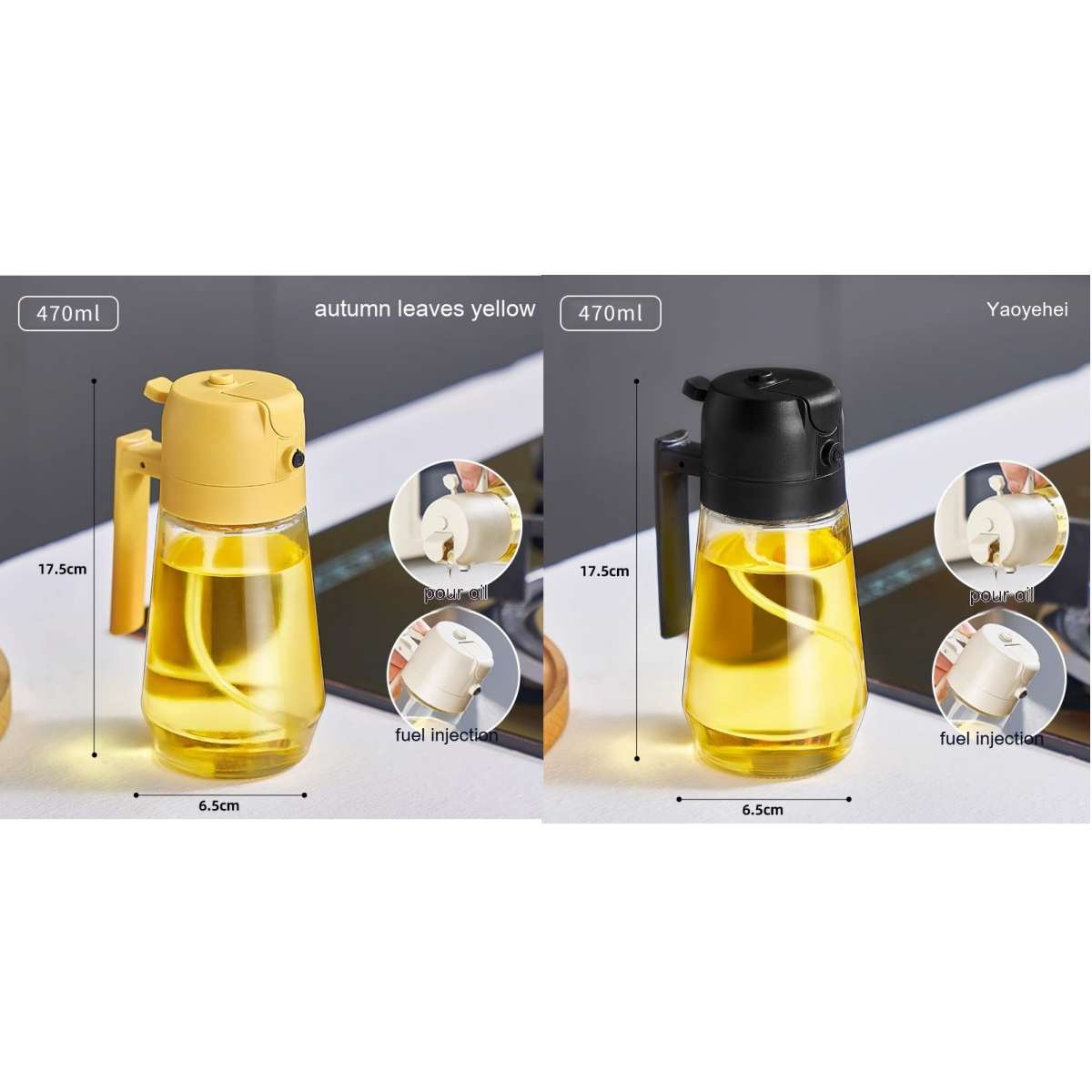470ML Glass Olive Oil Sprayer & Dispenser – 2-in-1 Spray & Pour Bottle