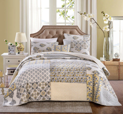 DaDa Bedding Honey Comb Elegance Floral Cotton Patchwork Bedspread Set