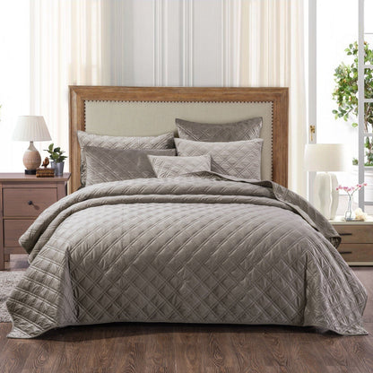 DaDa Bedding Velvety Soft Taupe Grey Velour Coverlet Bedspread Quilt