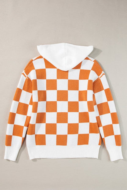 Lila Checkered Kangaroo Pocket Hooded Sweater