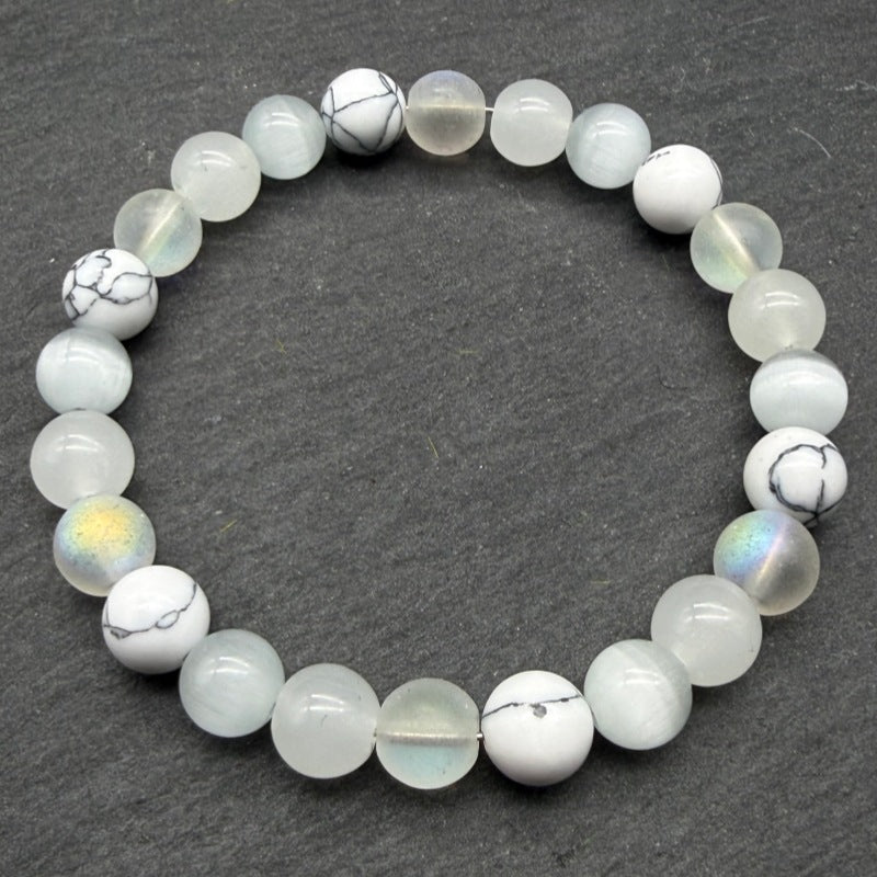 Electroplated Matte Bead Bracelet In White Jade Look