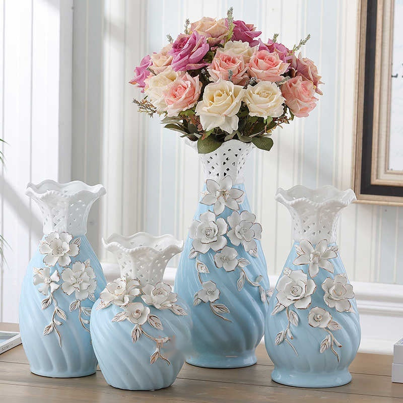 Ceramic Vase Ornament Home Decor Relief Hand-pinched Flower Design