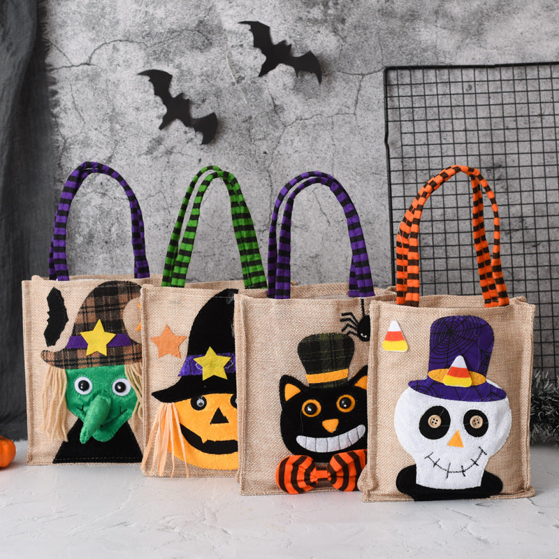 Halloween Candy Tote Bag For Kids Funny Creative Witch Skull Pumpkin