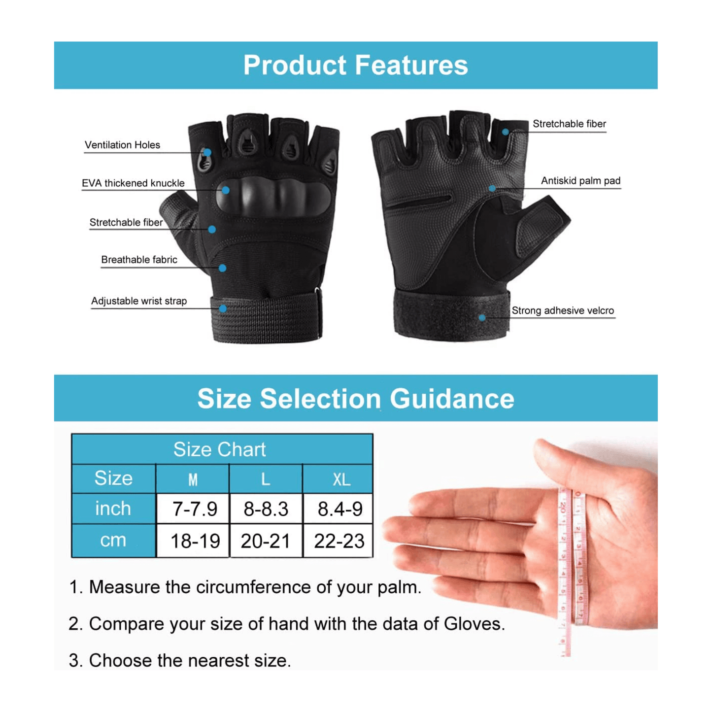 Tactical Fingerless Airsoft Gloves for Outdoor Sports, Paintball