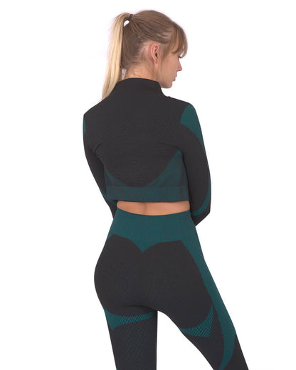 Trois Seamless Sports Jacket - Black with Blue showcasing rear view of stylish design and high-collared fit.