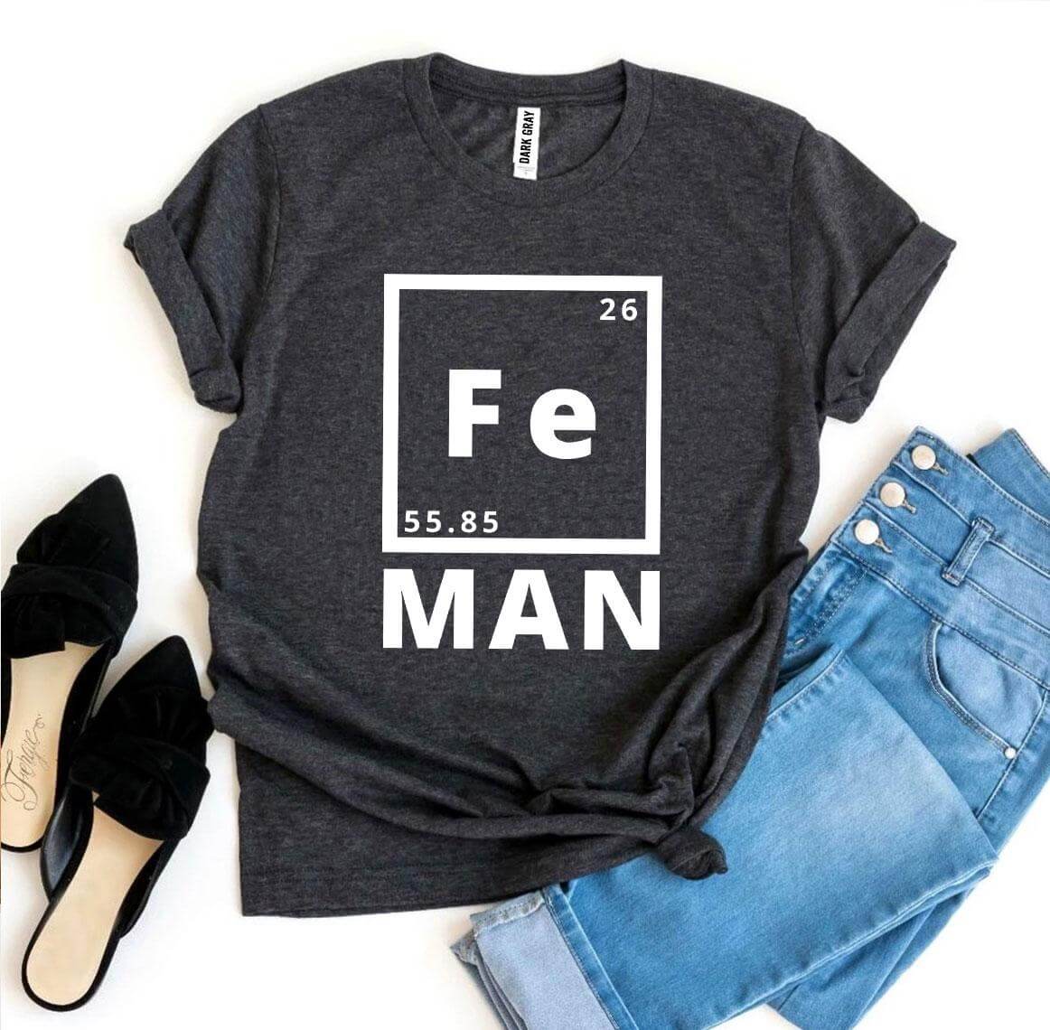 Stylish Iron Man T-shirt made of premium cotton with soft feel and comfortable fit, featuring a unique Fe MAN graphic.