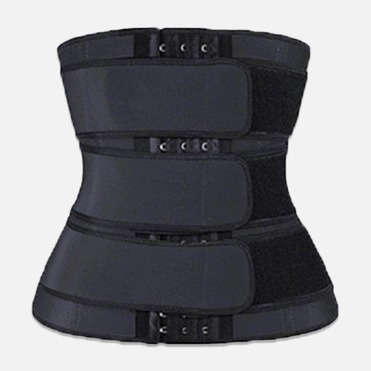 THREE BELT women waist trainer to lose weight while working out in black neoprene material.