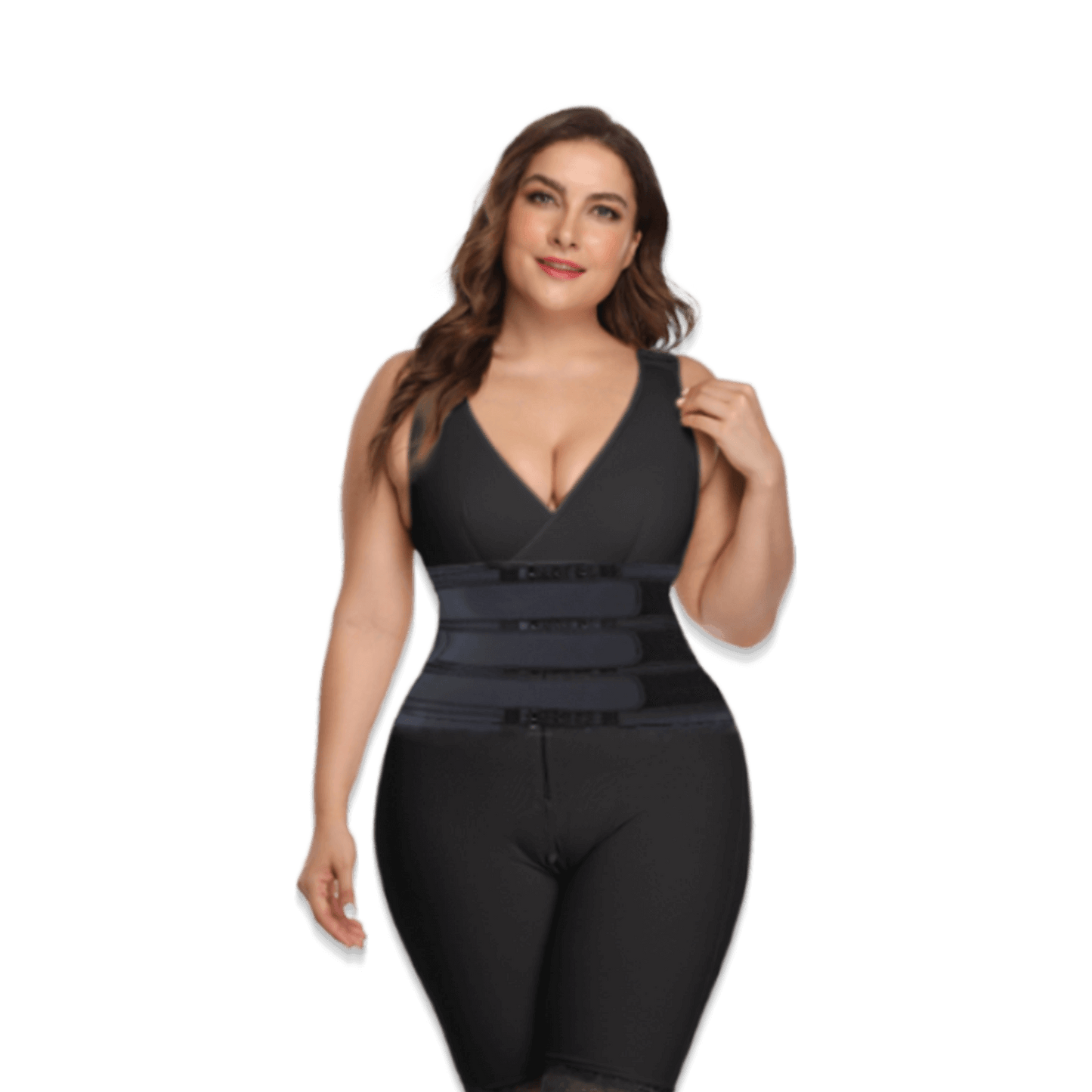 THREE BELT women waist trainer to lose weight while working out on a model showcasing its style and fit.