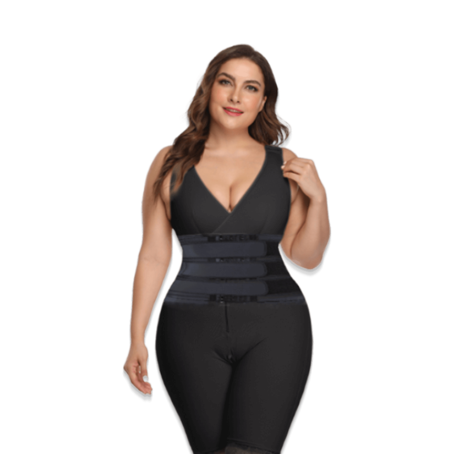 THREE BELT women waist trainer to lose weight while working out on a model showcasing its style and fit.