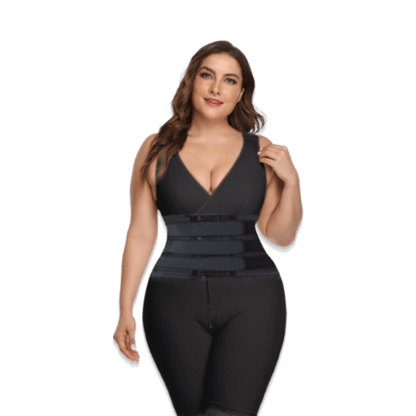 THREE BELT women waist trainer to lose weight while working out on a model showcasing its style and fit.