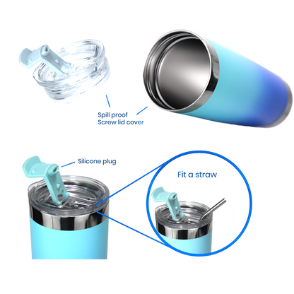 DRINCO® 20oz Insulated Tumbler Spill Proof Lid 2 Straws(SkyBlue)
