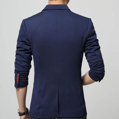 Mens One Button Slim Fit Blazer back view showcasing elegant design and tailored fit.