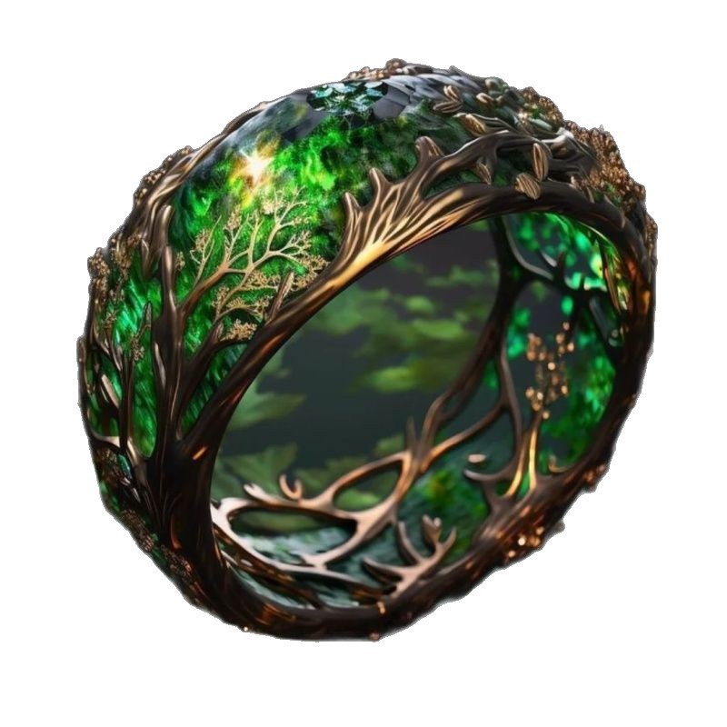 Light-luxury Inlaid Ring Featuring A Malachite Branch And Vine Design
