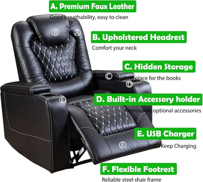Power Recliner Chair Set of 3, Electric Soft Leather Reclining Home