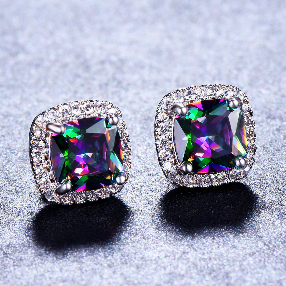 Korean-style Fashionable All-diamond Zircon Womens Stud Earrings