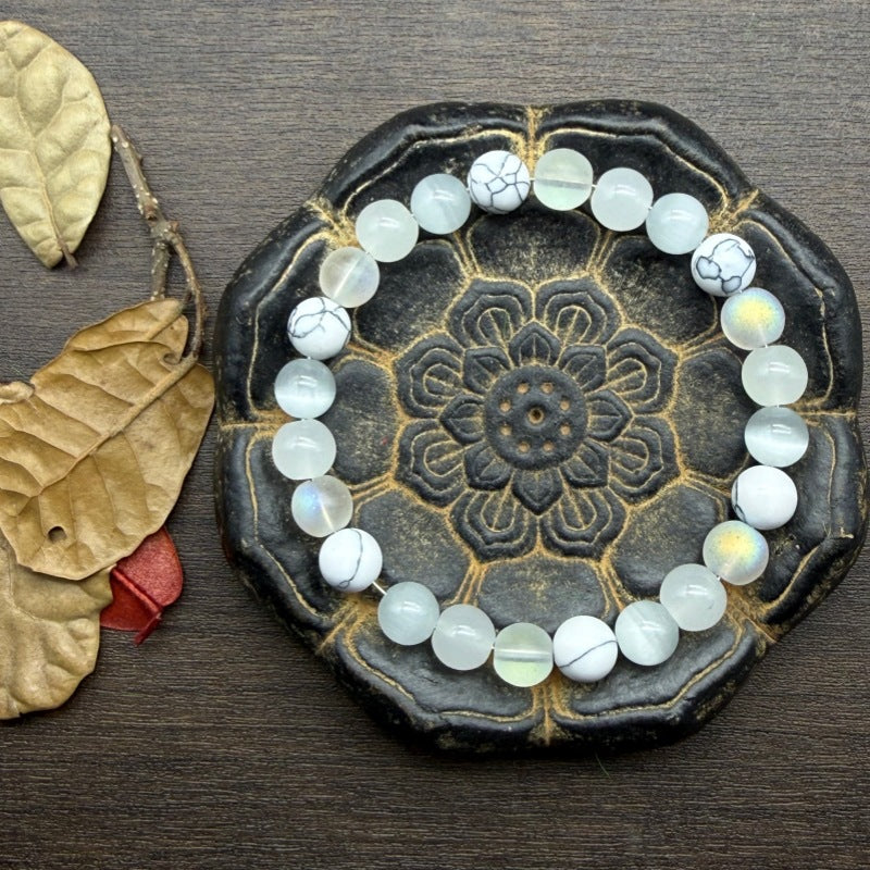 Electroplated Matte Bead Bracelet In White Jade Look