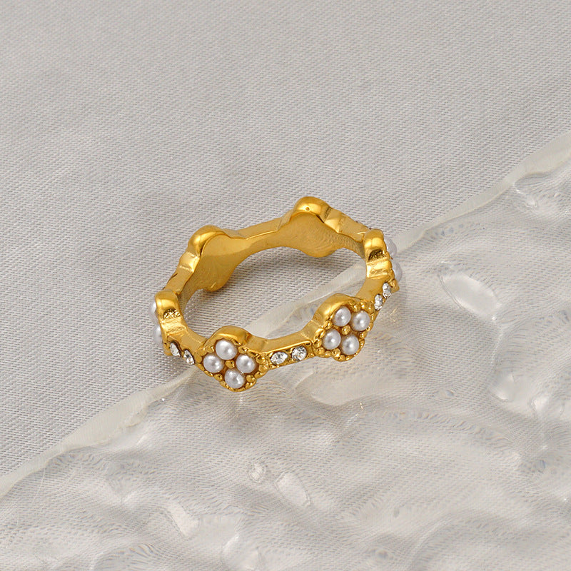 Womens Flower Petal Ring With Colorful Diamonds