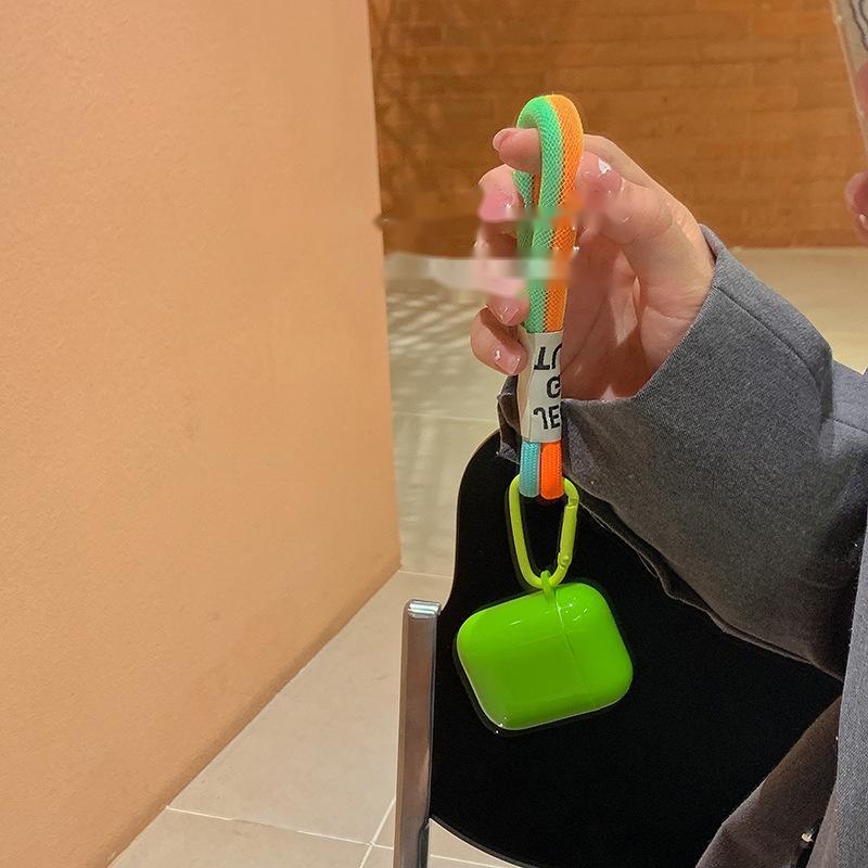 Compatible with Apple, Fluorescent Green Lanyard Chain Earphone Sleeve