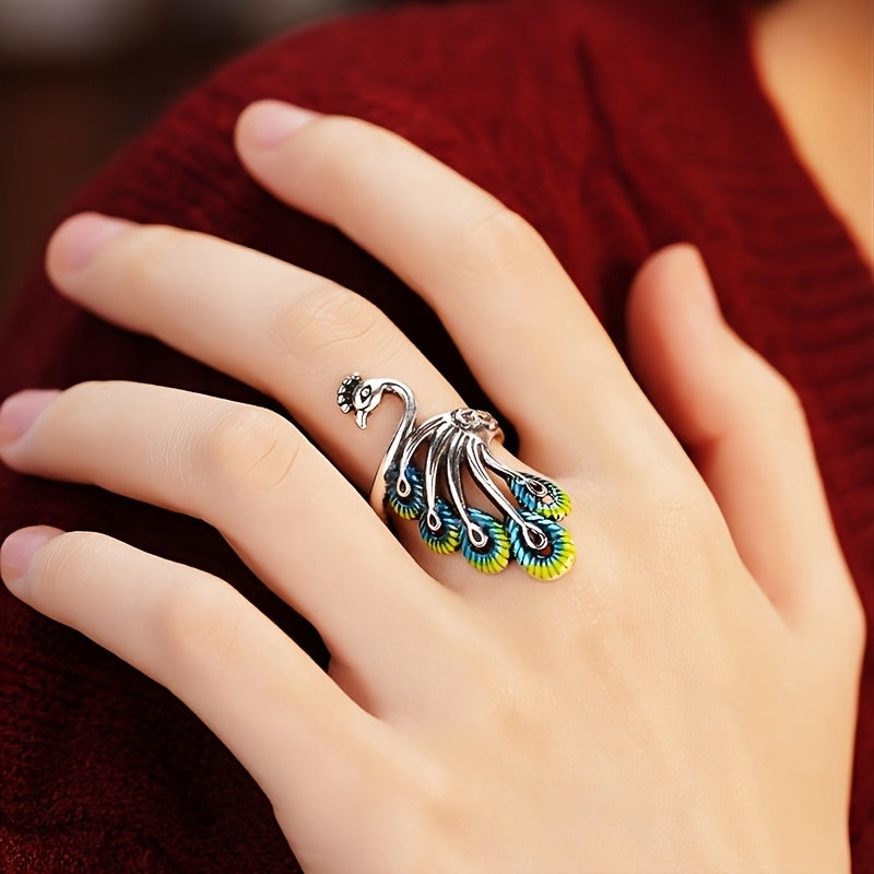 1PC Peacock Shape Fashionable Light Luxury Women's Open Ring, Size Adjustable Unique Elegant Jewelry, Ideal For Daily Wear & Gifting