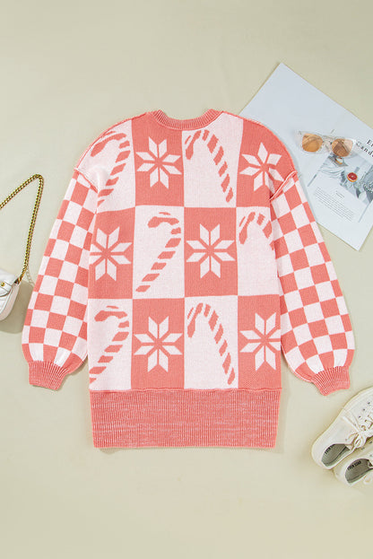 Christmas Candycane Snowflake Checker Sweater