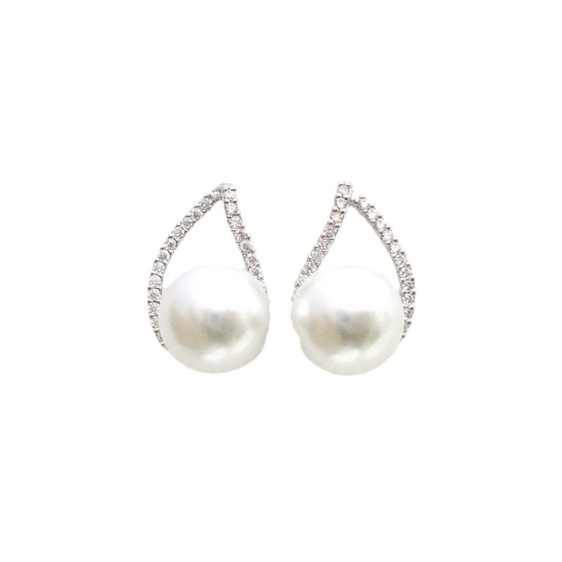 Womens Cubic Zirconia And Pearl Stud Earrings