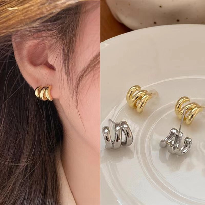 Three-layer Hoop Earrings For Women Niche, High-end Design With A Sophisticated Vibe