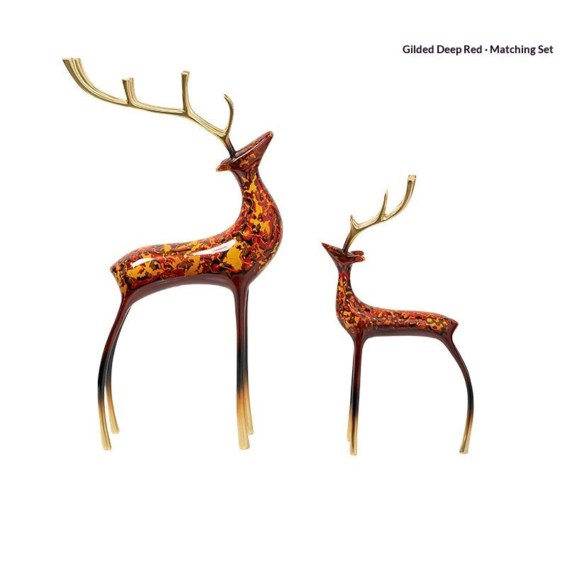 Light-Luxury Modern Decor Lacquered Copper Deer Ornament