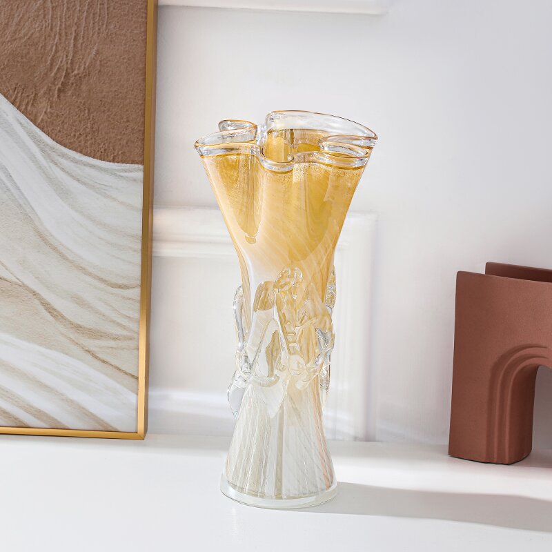 Amber Glass Hydroponic Vase Art Decor Piece