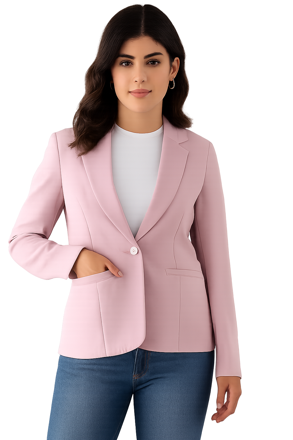 Women's Baby Pink Blazer – Formal Notched Lapel, Two-Button Closure-S
