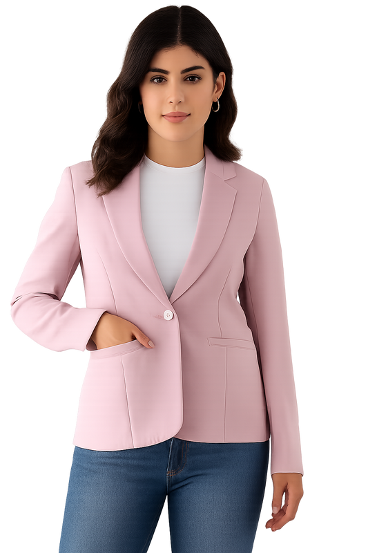Women's Baby Pink Blazer – Formal Notched Lapel, Two-Button Closure-S