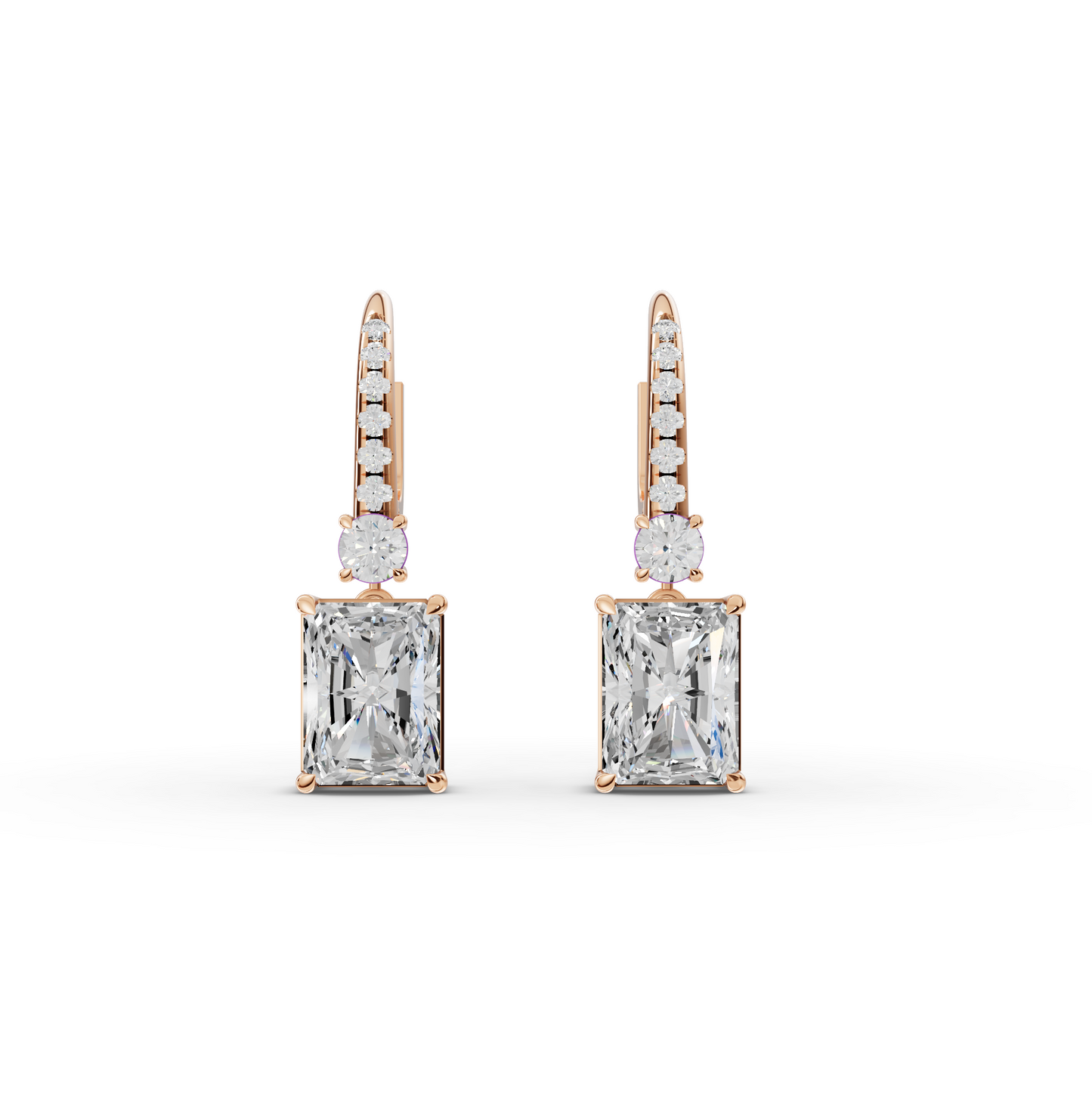 15.12 Ct Radiant Drop Earrings with Round Diamond Accent