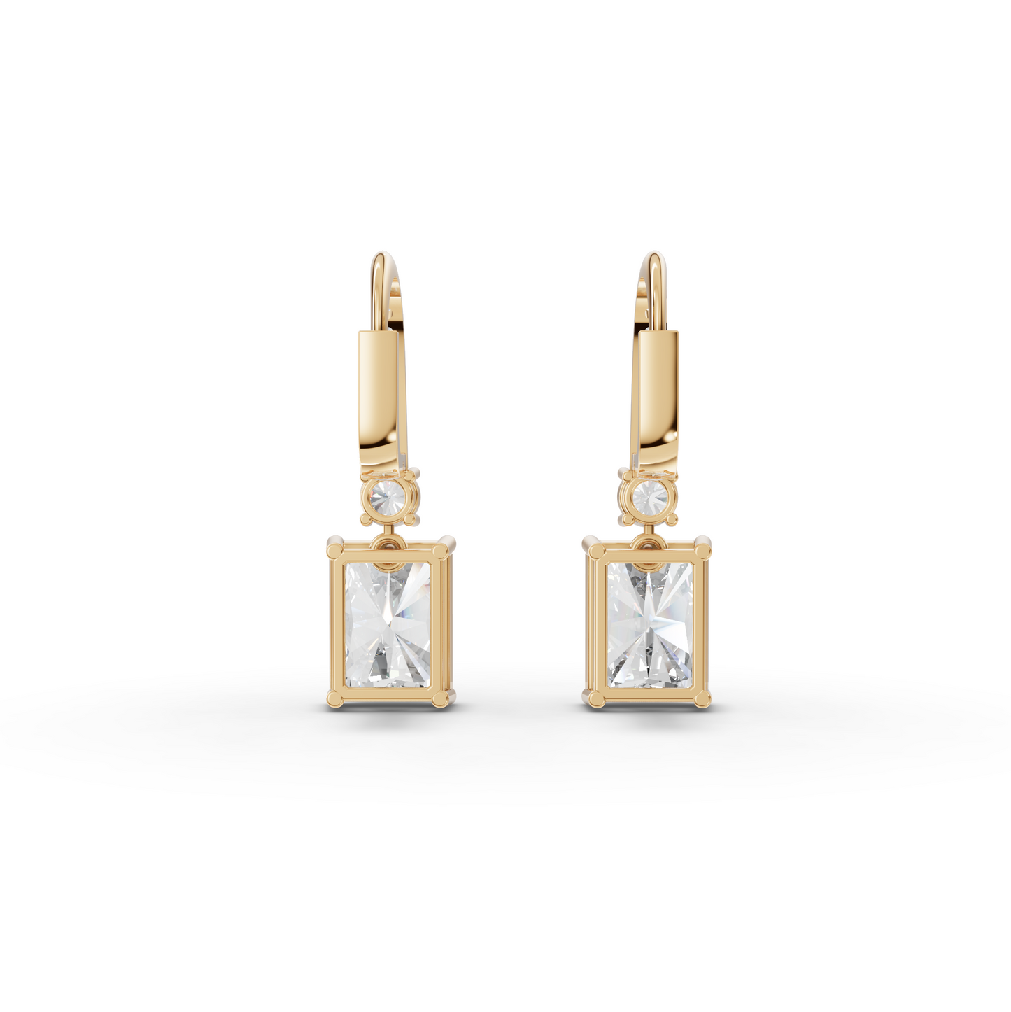 15.12 Ct Radiant Drop Earrings with Round Diamond Accent