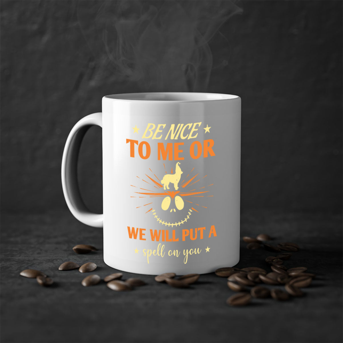 Halloween Coffee Mug -be nice to me or we will put a spell on you 140